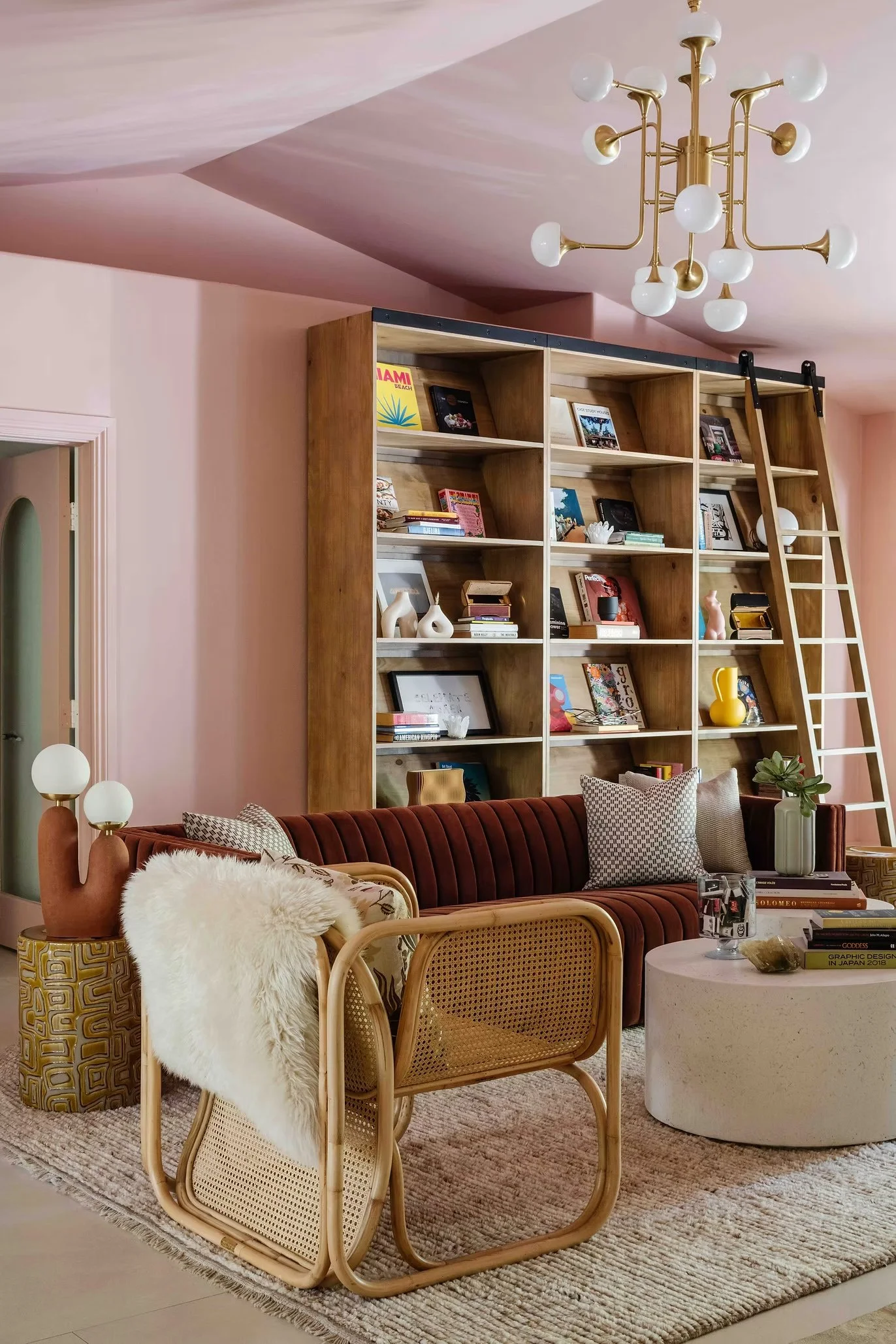 sitting area with bookshelves
