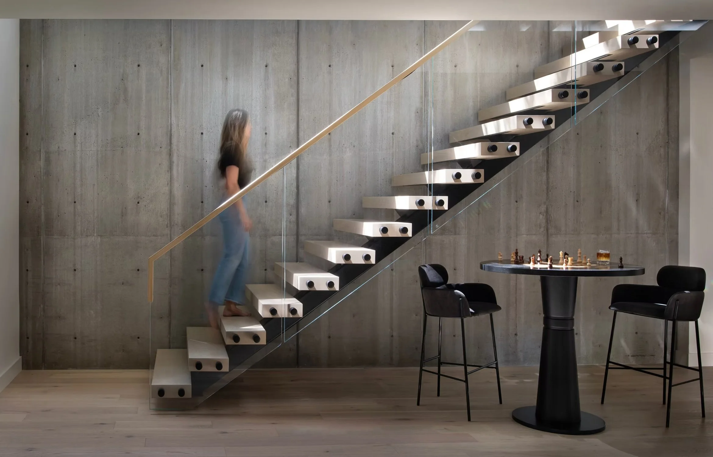 staircase with person walking up