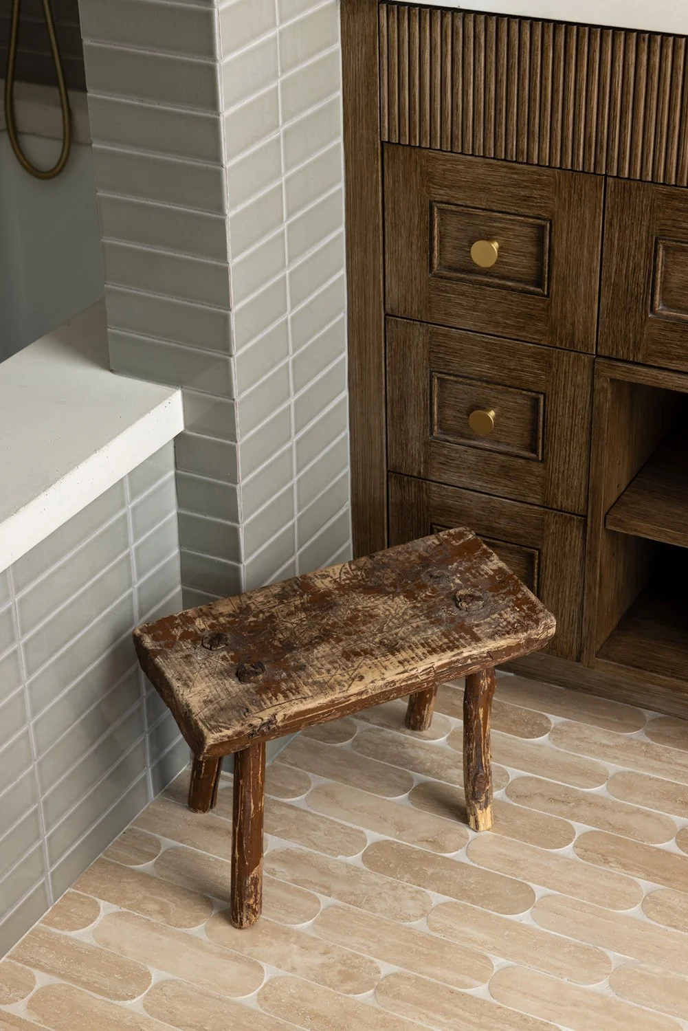 guest bathroom wooden stool