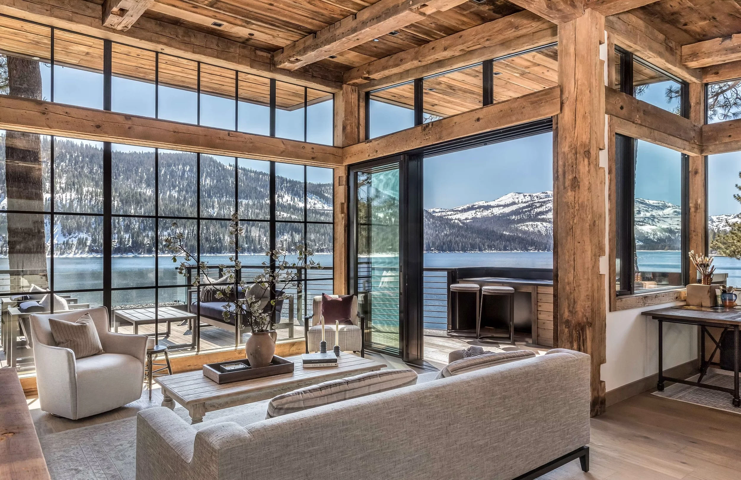 mountain and lake view from living room