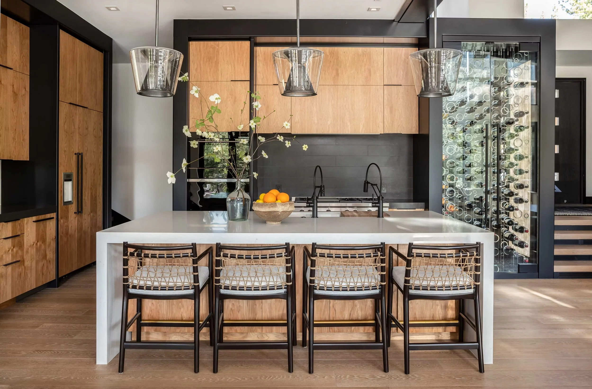 kitchen and island with seating