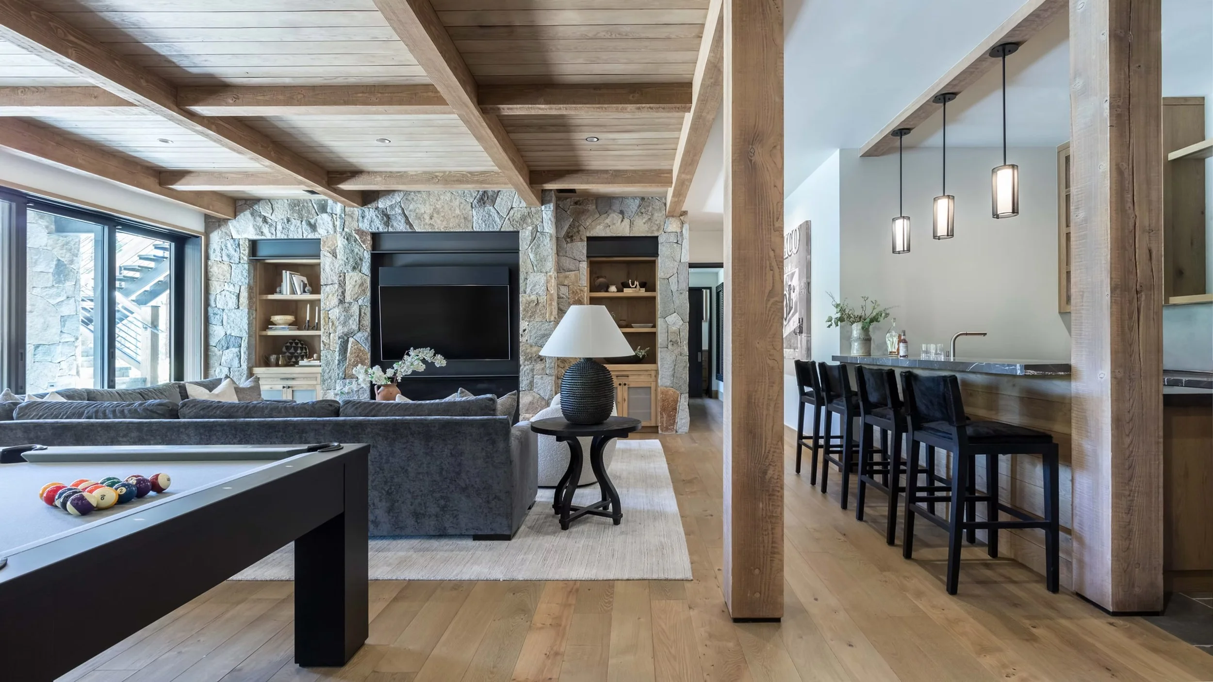 pool table and living room