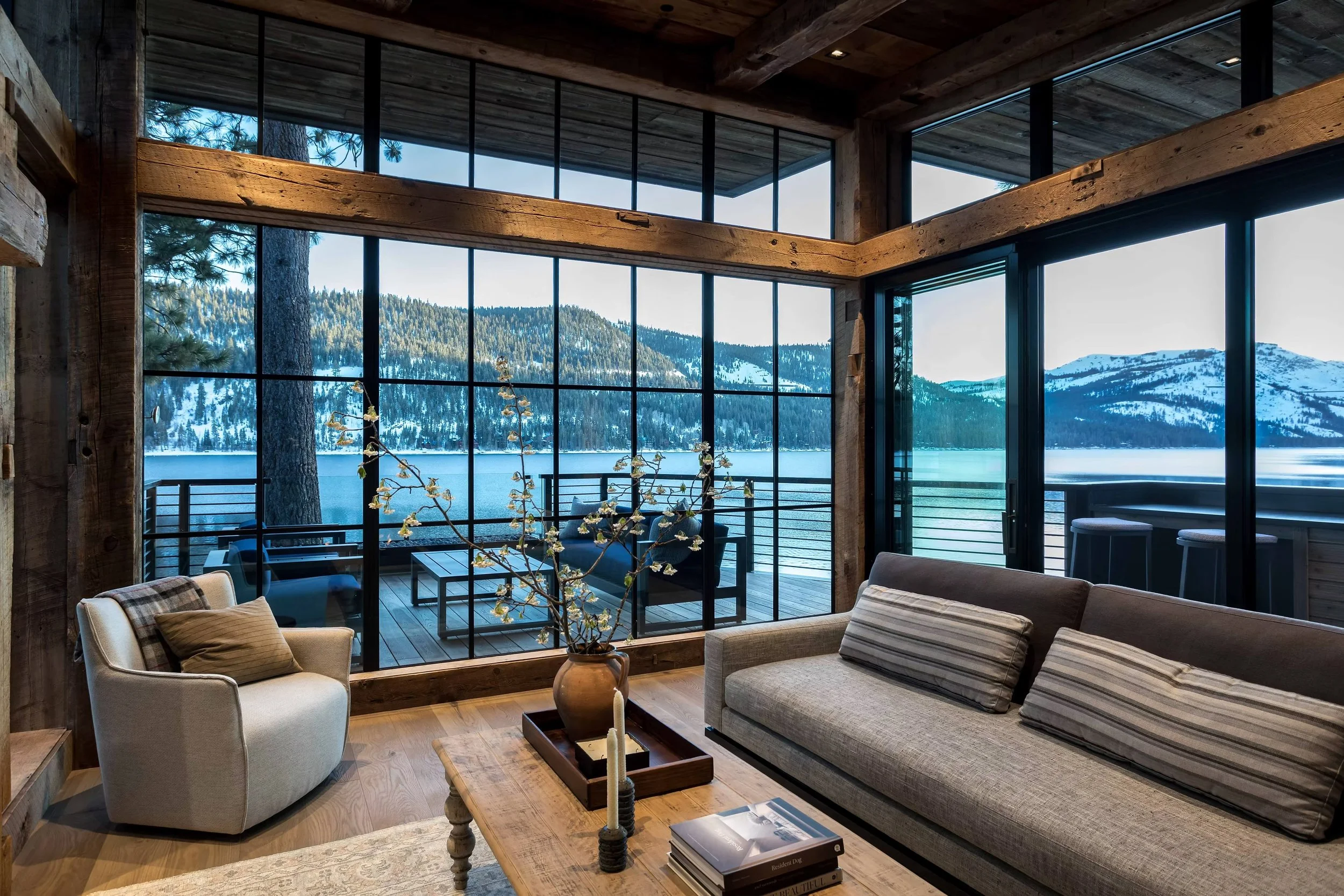 living room with water view