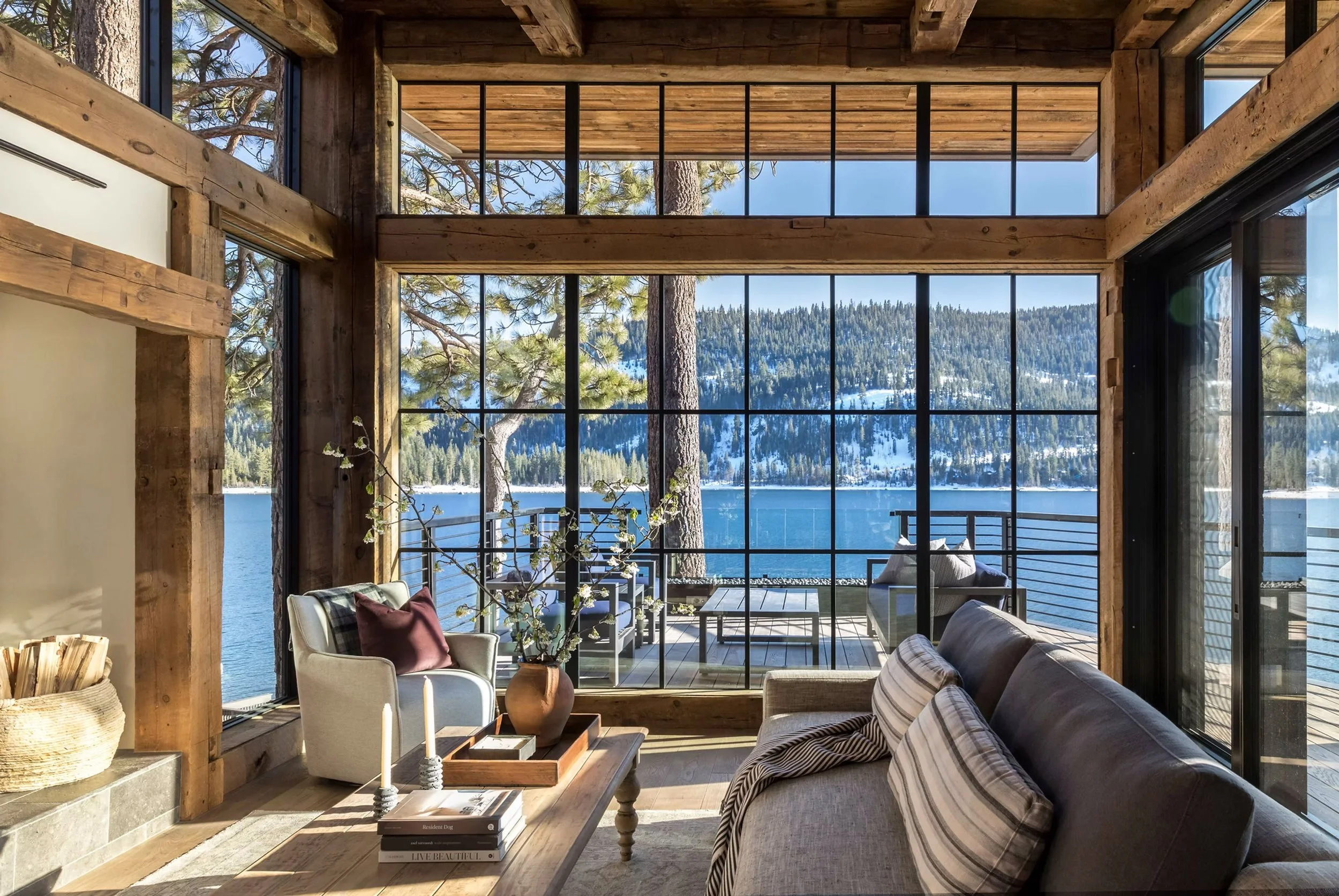 living room with water view