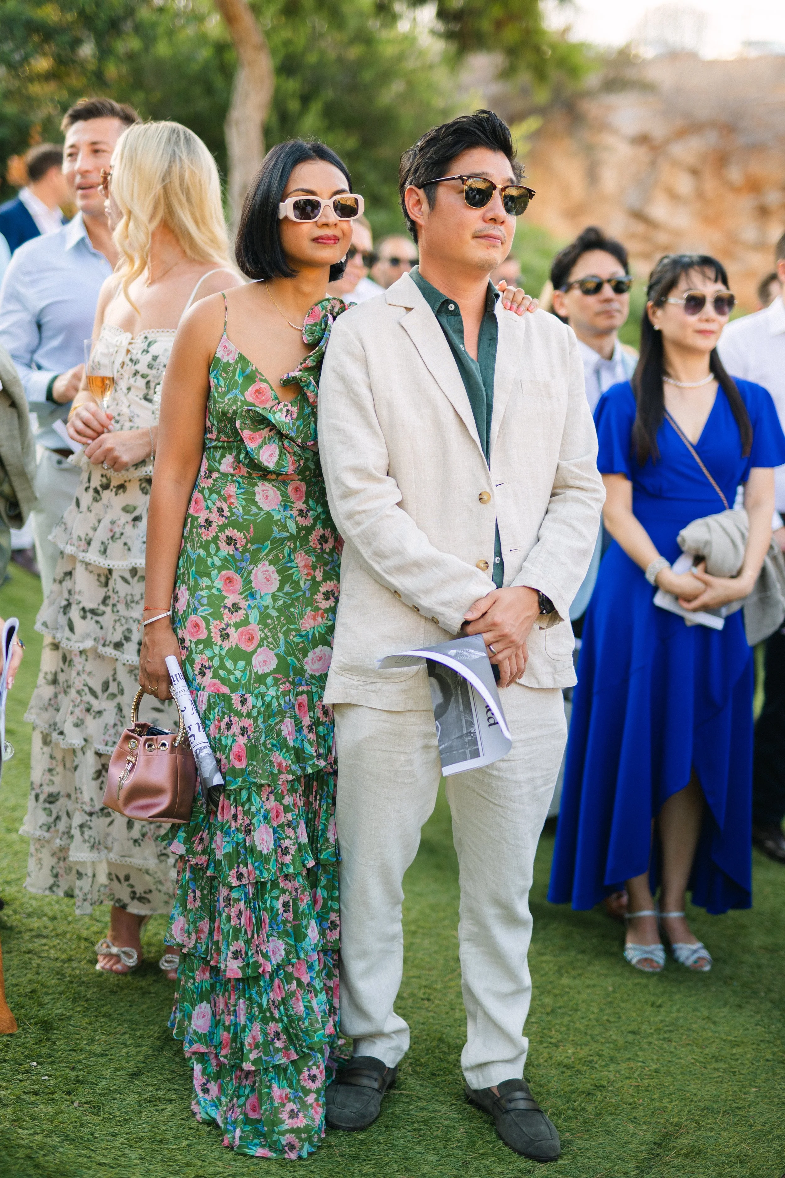 Wedding guest portrait Lake Vouliagmeni Athens Greece