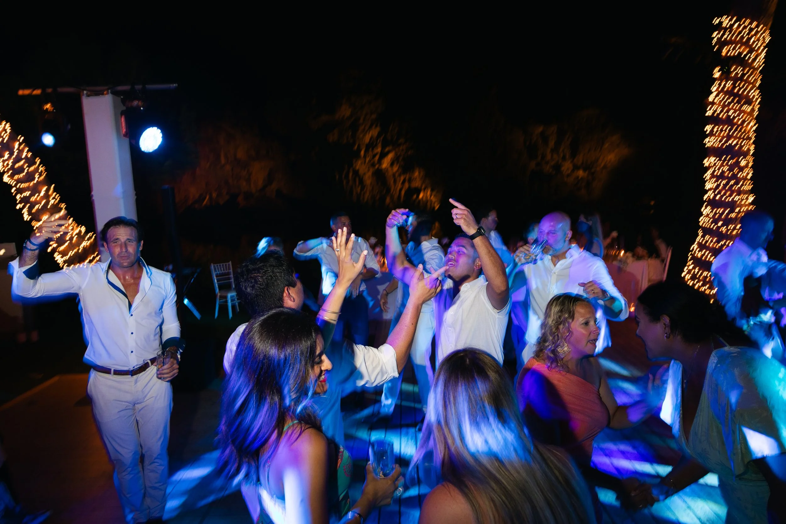 Late night wedding party Lake Vouliagmeni Athens Greece
