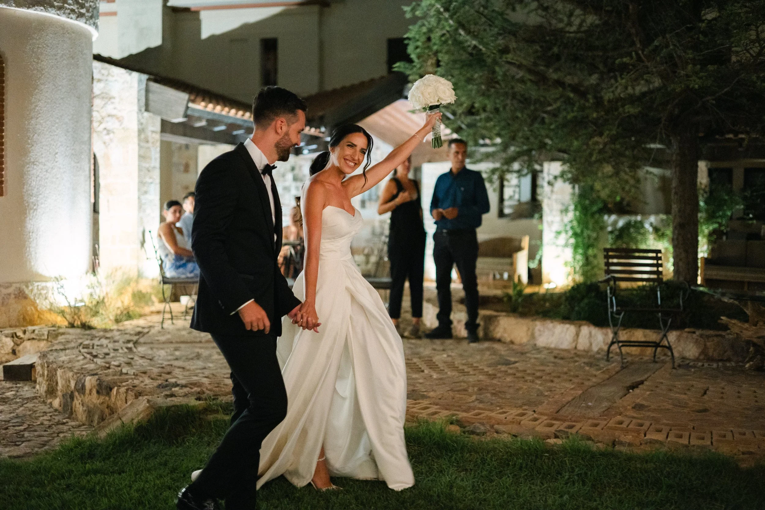 Bride emotional entrance Iliou Petra estate Athens Greece