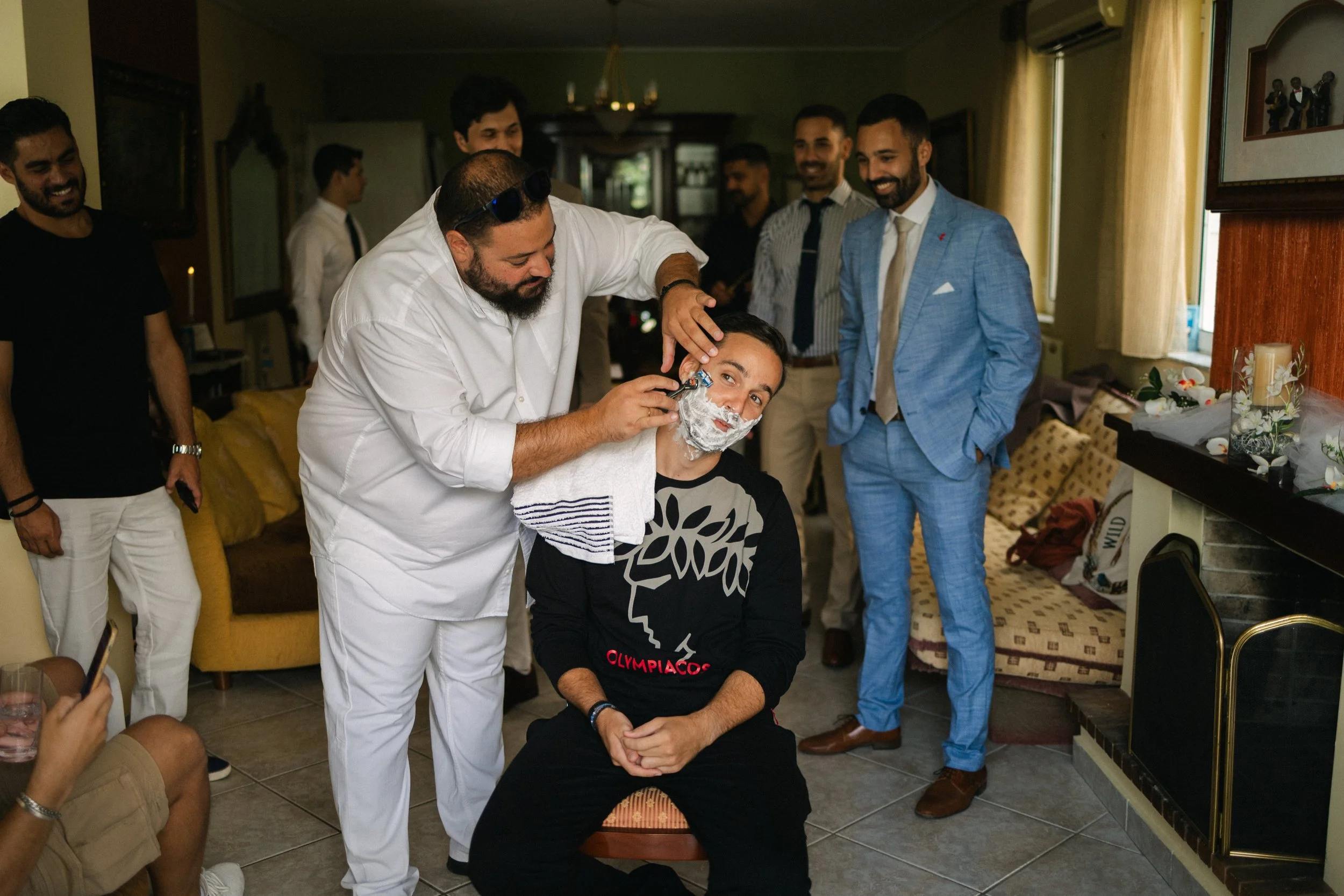 Groom getting ready Iliou Petra estate Athens Greece wedding