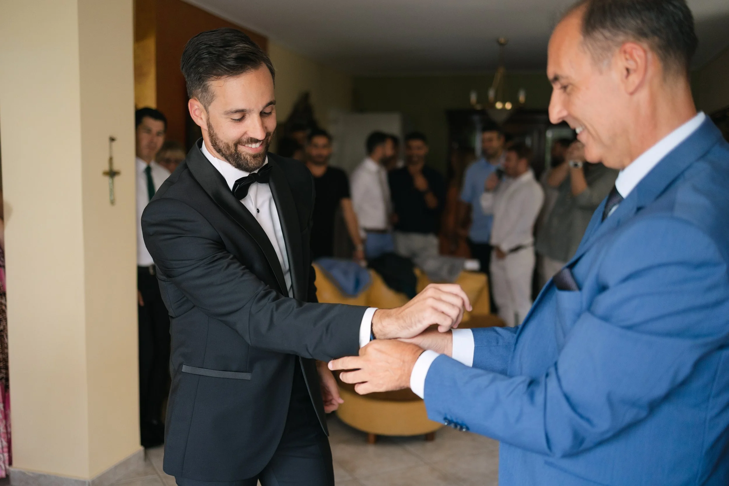 Groom emotional before ceremony Iliou Petra estate Athens
