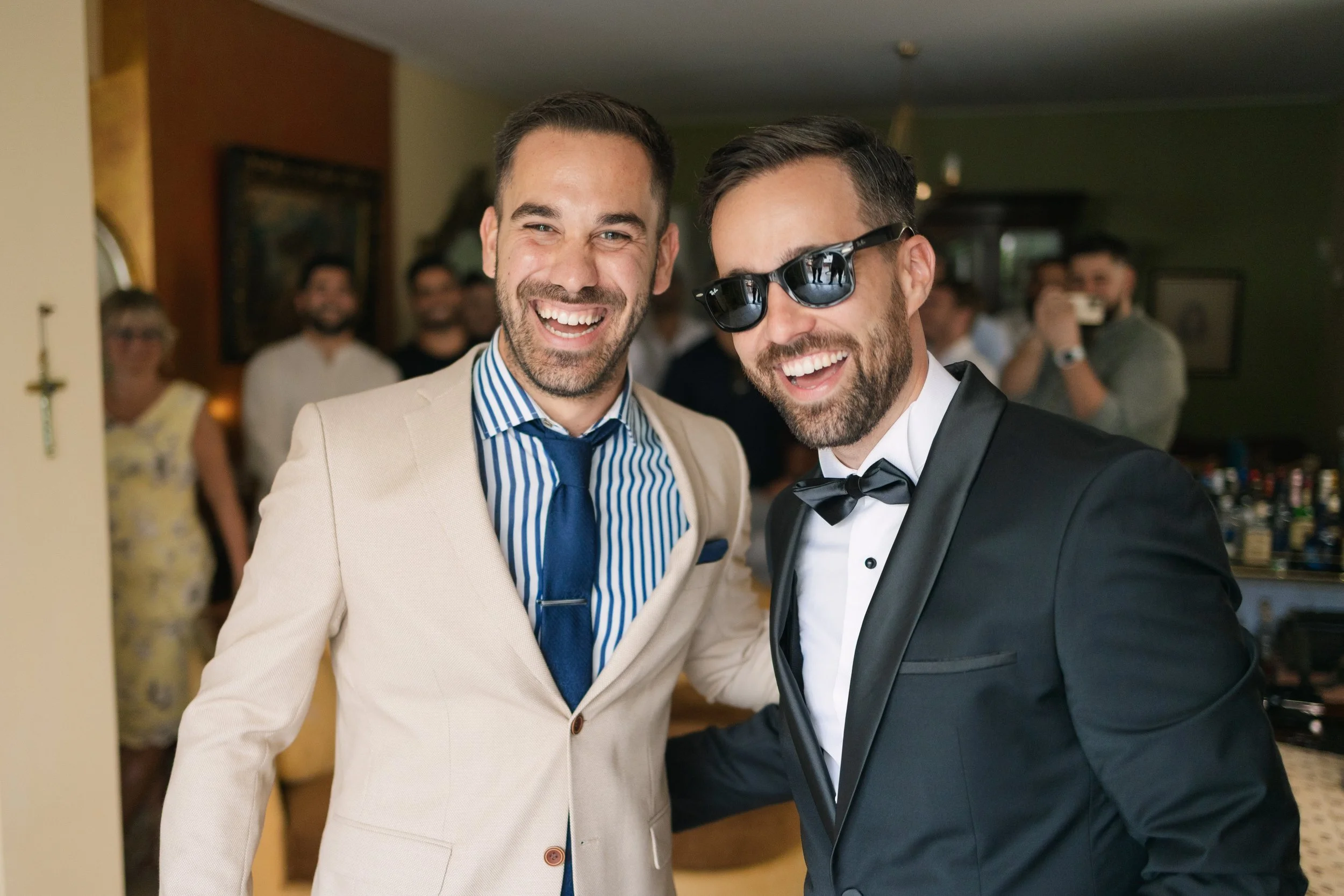 Groom emotional before ceremony Iliou Petra estate Athens