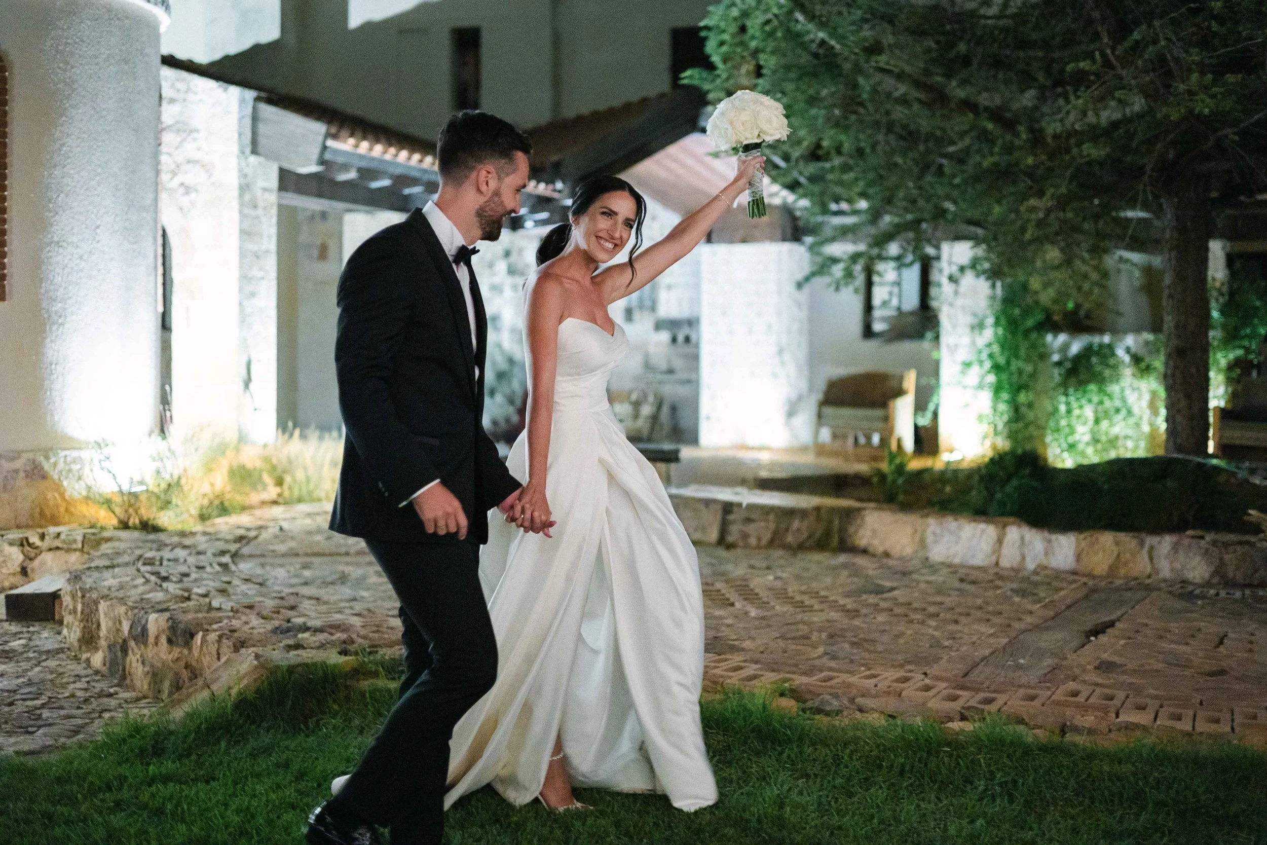 Beatiful couple entering venue wedding day Athens Greece