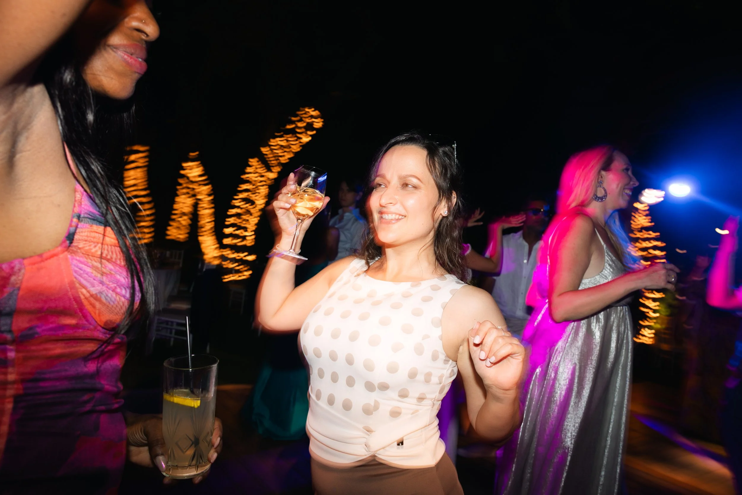 Late night wedding party Lake Vouliagmeni Athens Greece
