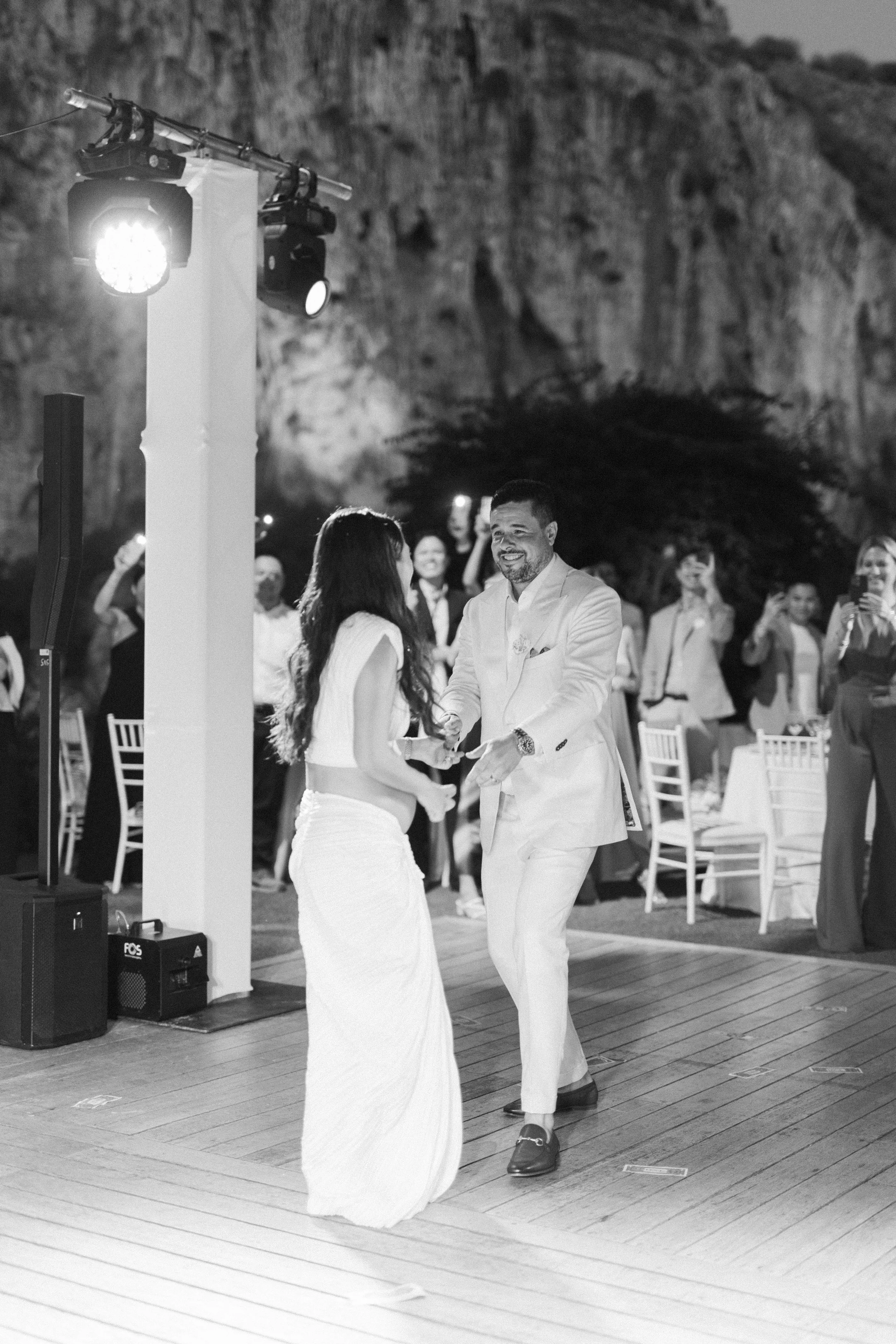 Bride and groom first dance Lake Vouliagmeni Athens Greece