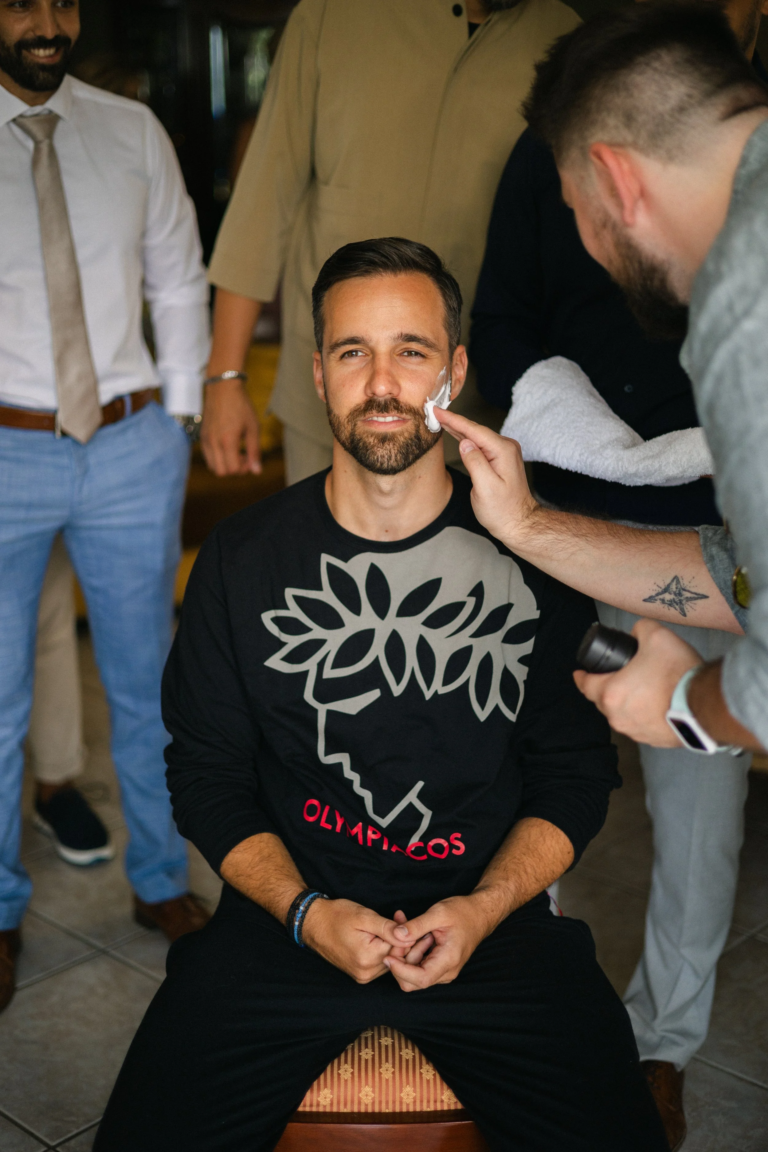 Groom getting ready Iliou Petra estate Athens Greece wedding