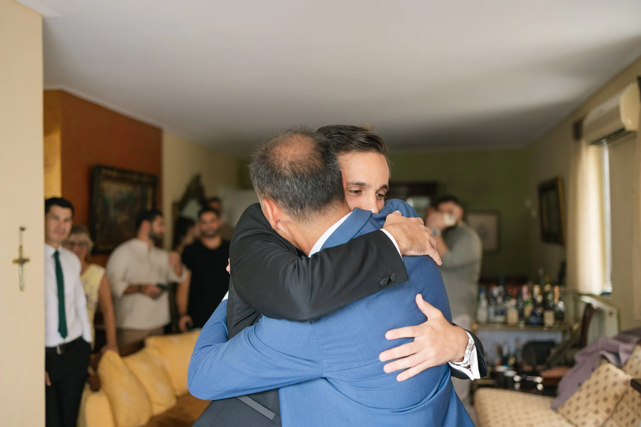 Groom emotional before ceremony Iliou Petra estate Athens
