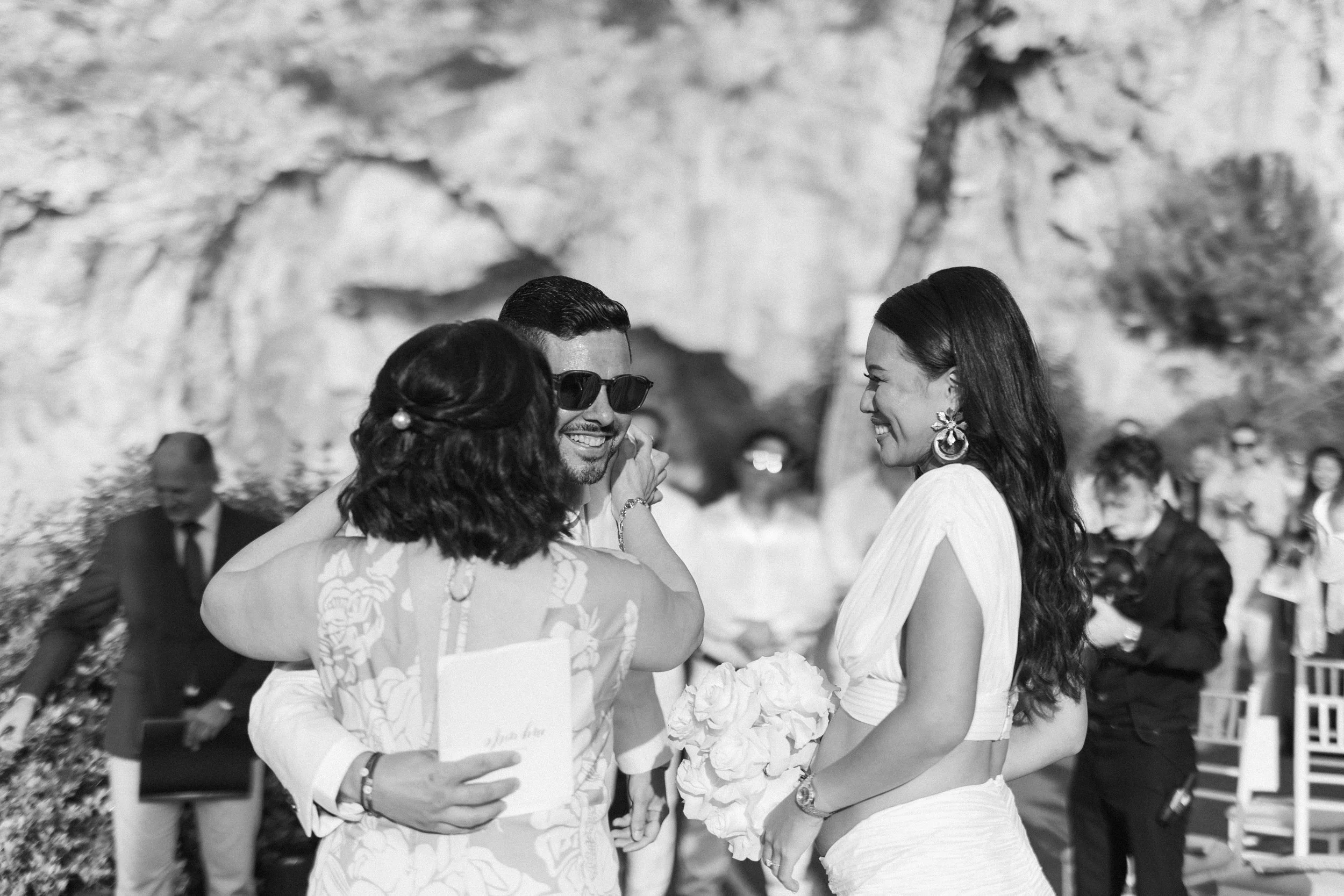 Groom emotional waiting for bride Lake Vouliagmeni Athens