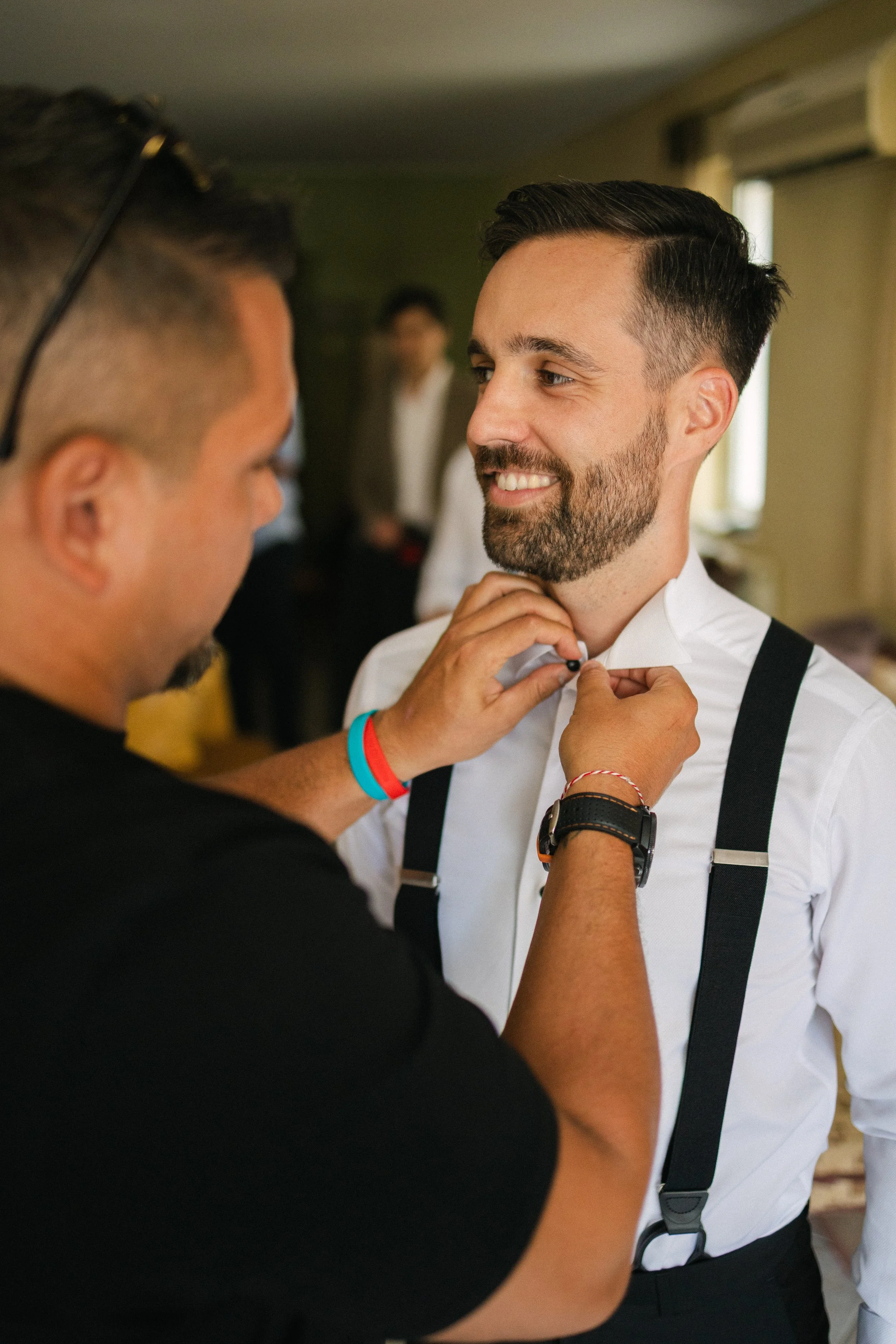 Groom getting ready Iliou Petra estate Athens Greece wedding