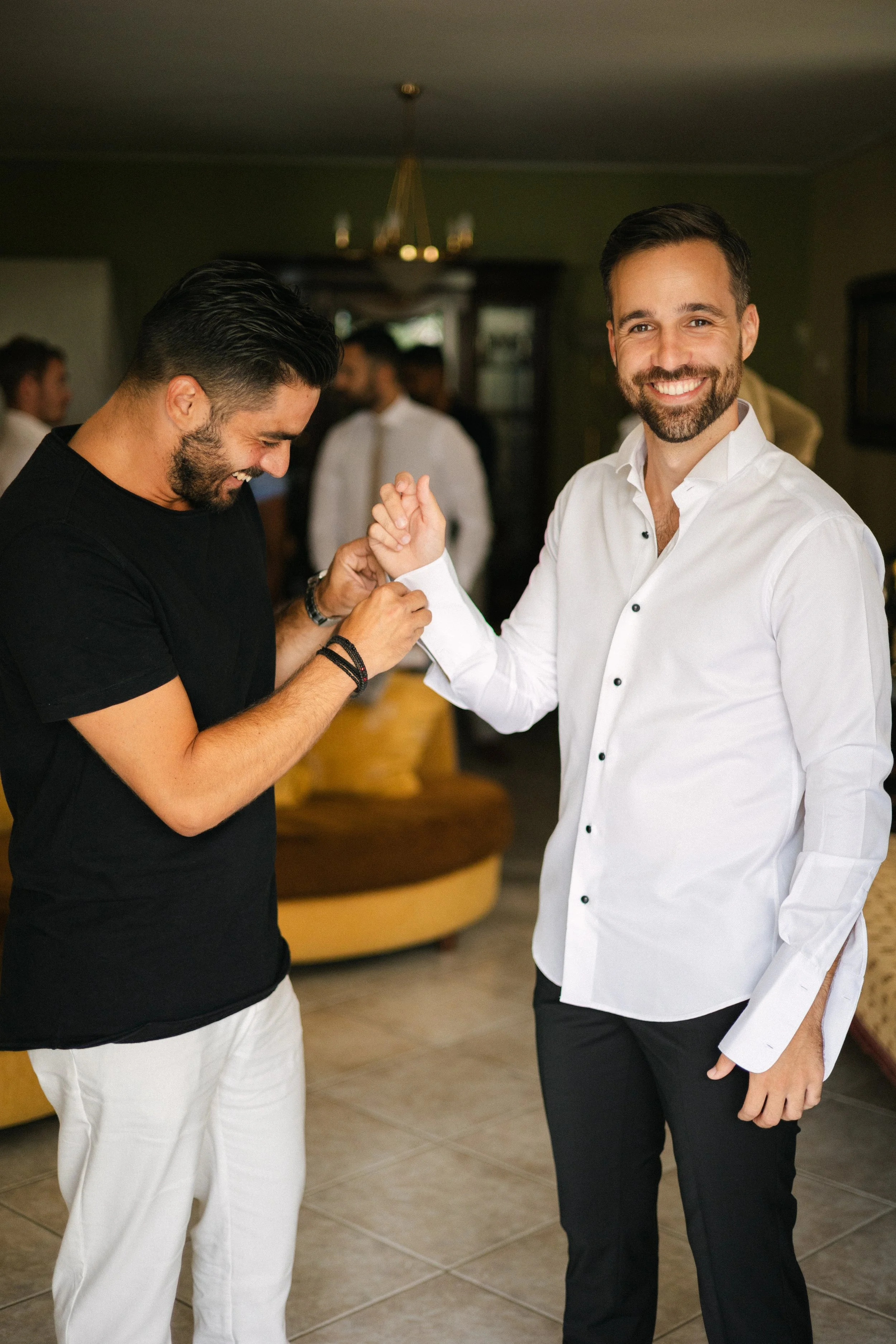 Groom getting ready Iliou Petra estate Athens Greece wedding