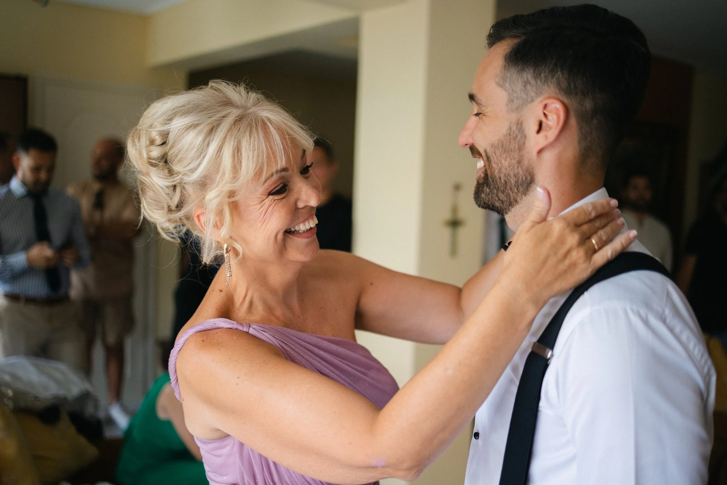 Groom emotional before ceremony Iliou Petra estate Athens