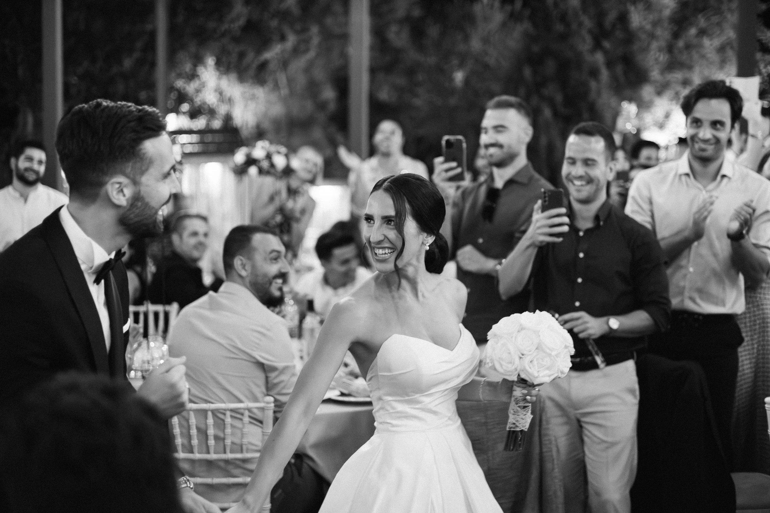 Bride emotional entrance Iliou Petra estate Athens Greece