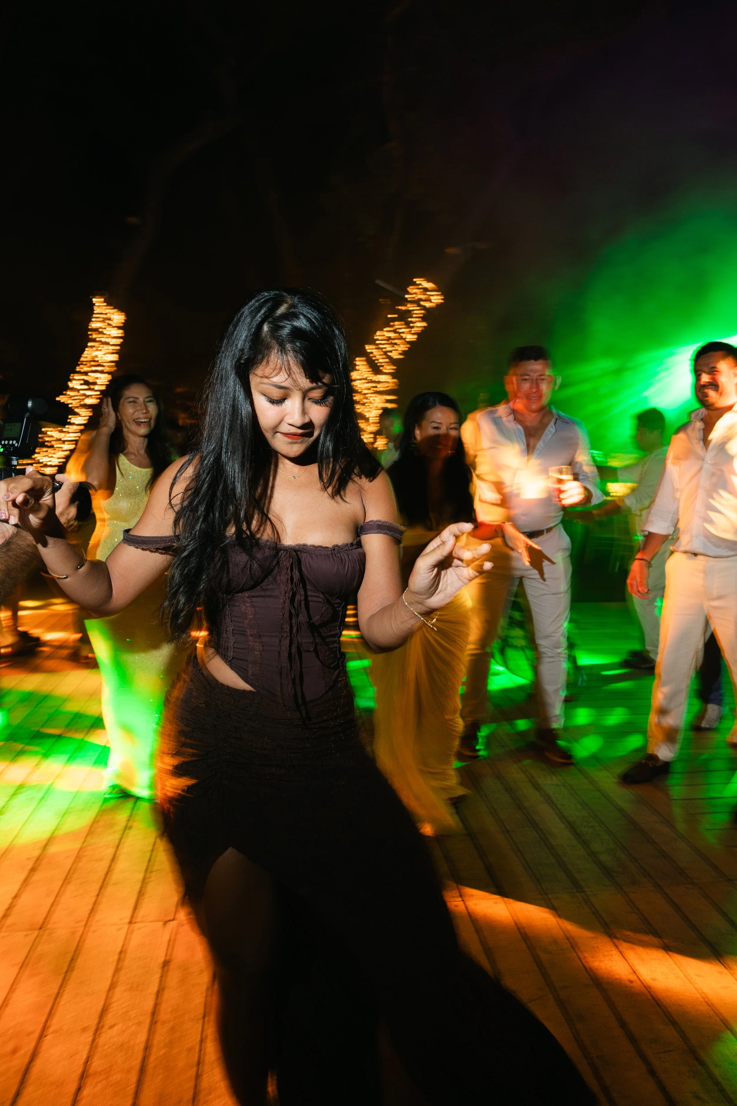 Wedding party night Lake Vouliagmeni waterfront Athens Greece