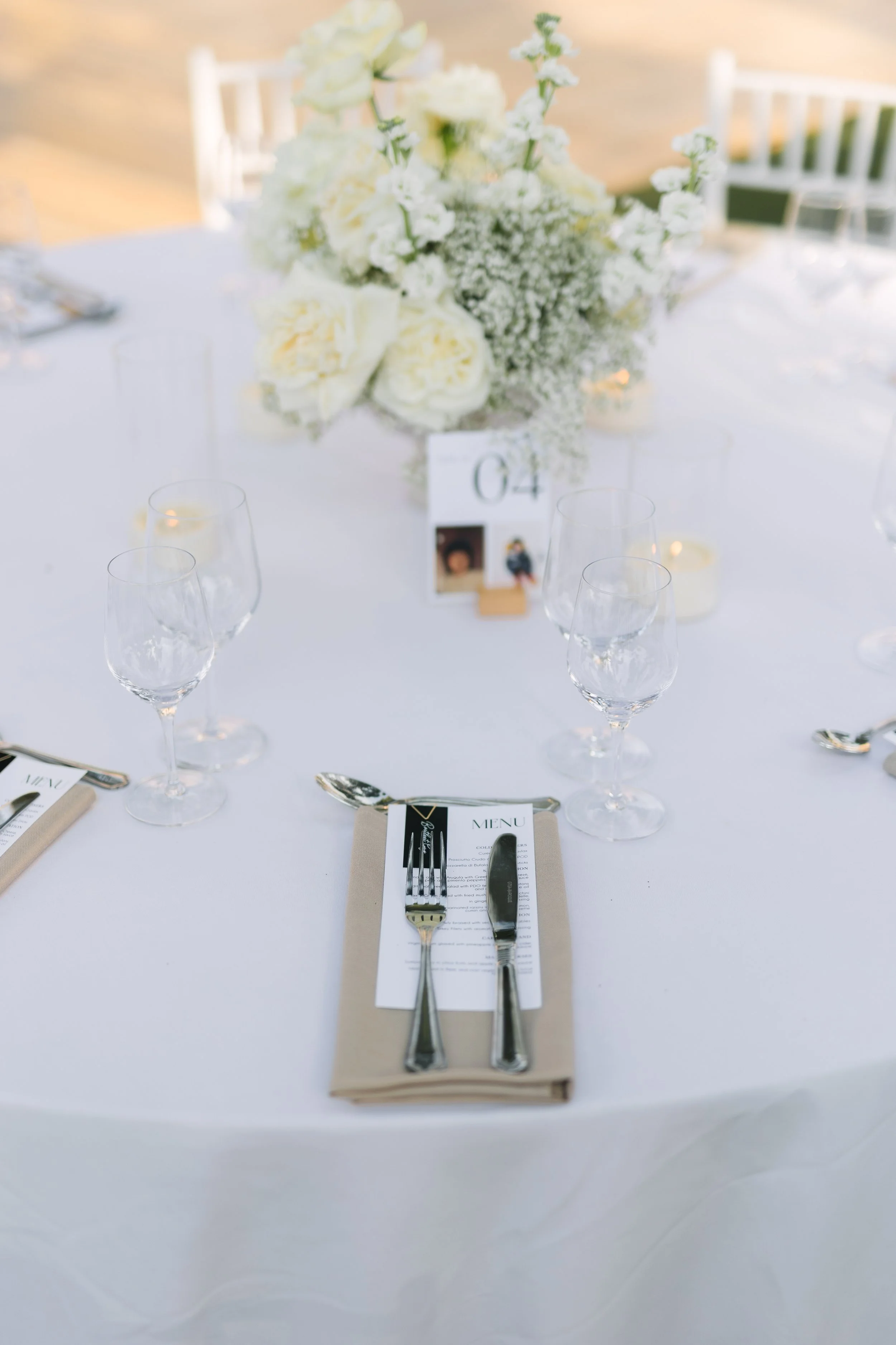 Wedding table setup Lake Vouliagmeni waterfront Athens