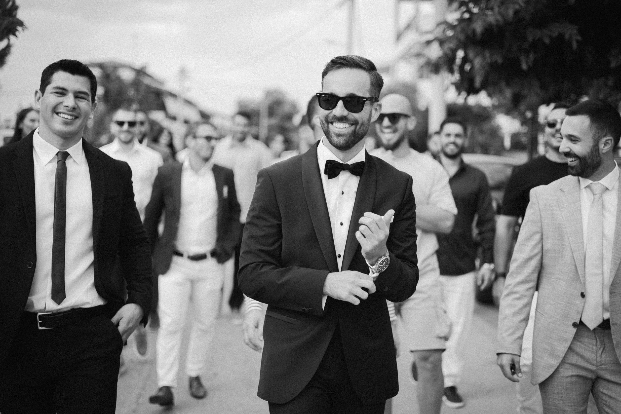 Groom with groomsmen Iliou Petra estate Athens Greece wedding