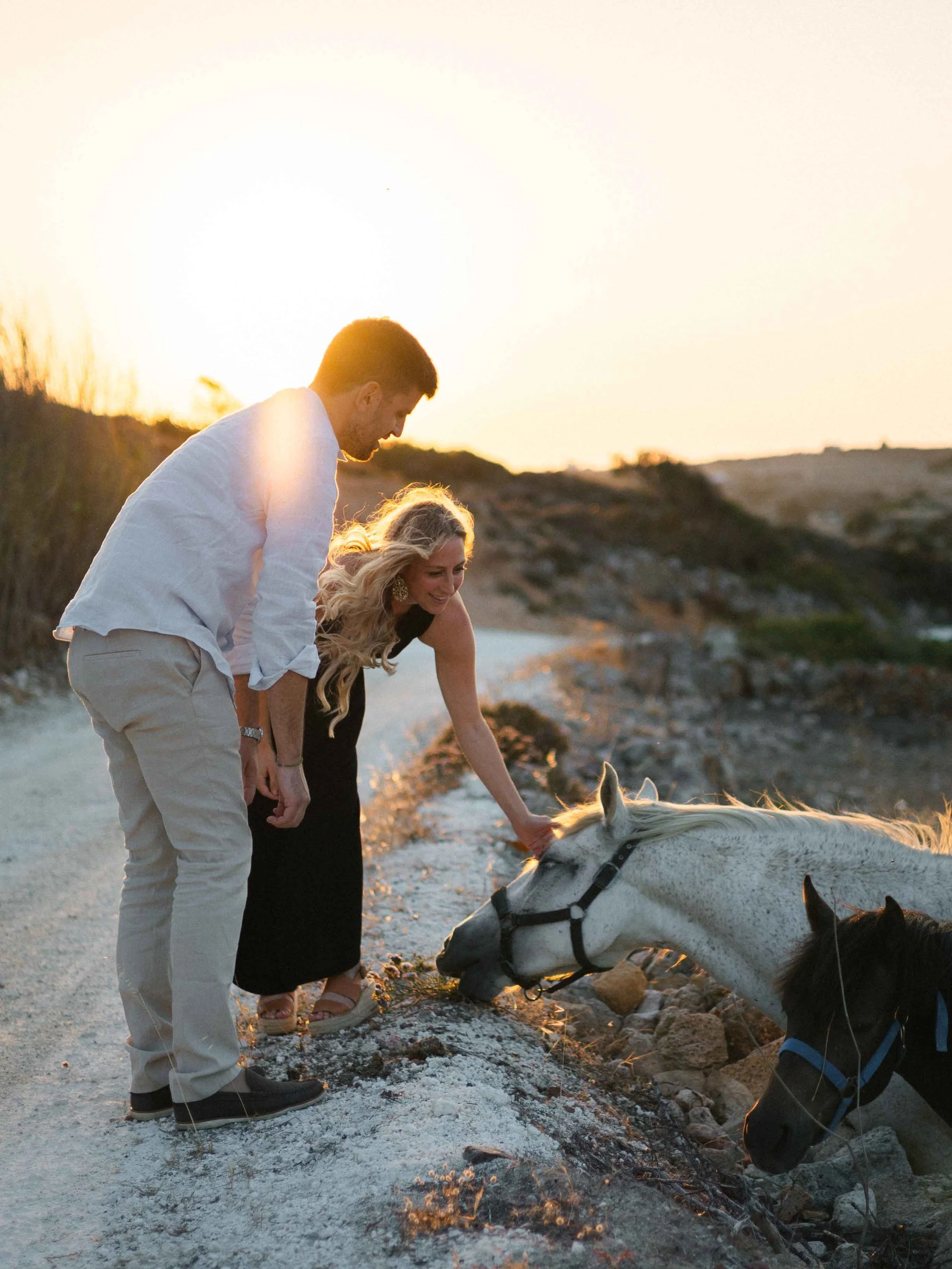 Editorial wedding couple portrait at sunset Athens Greece