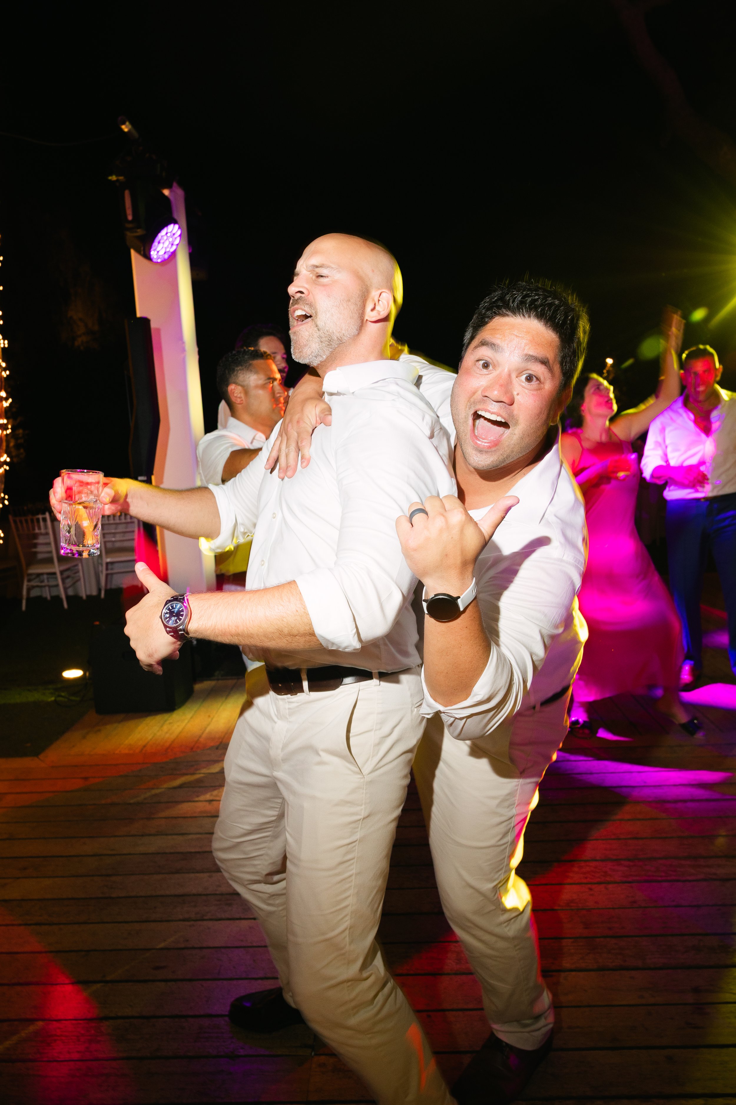 Late night wedding party Lake Vouliagmeni Athens Greece