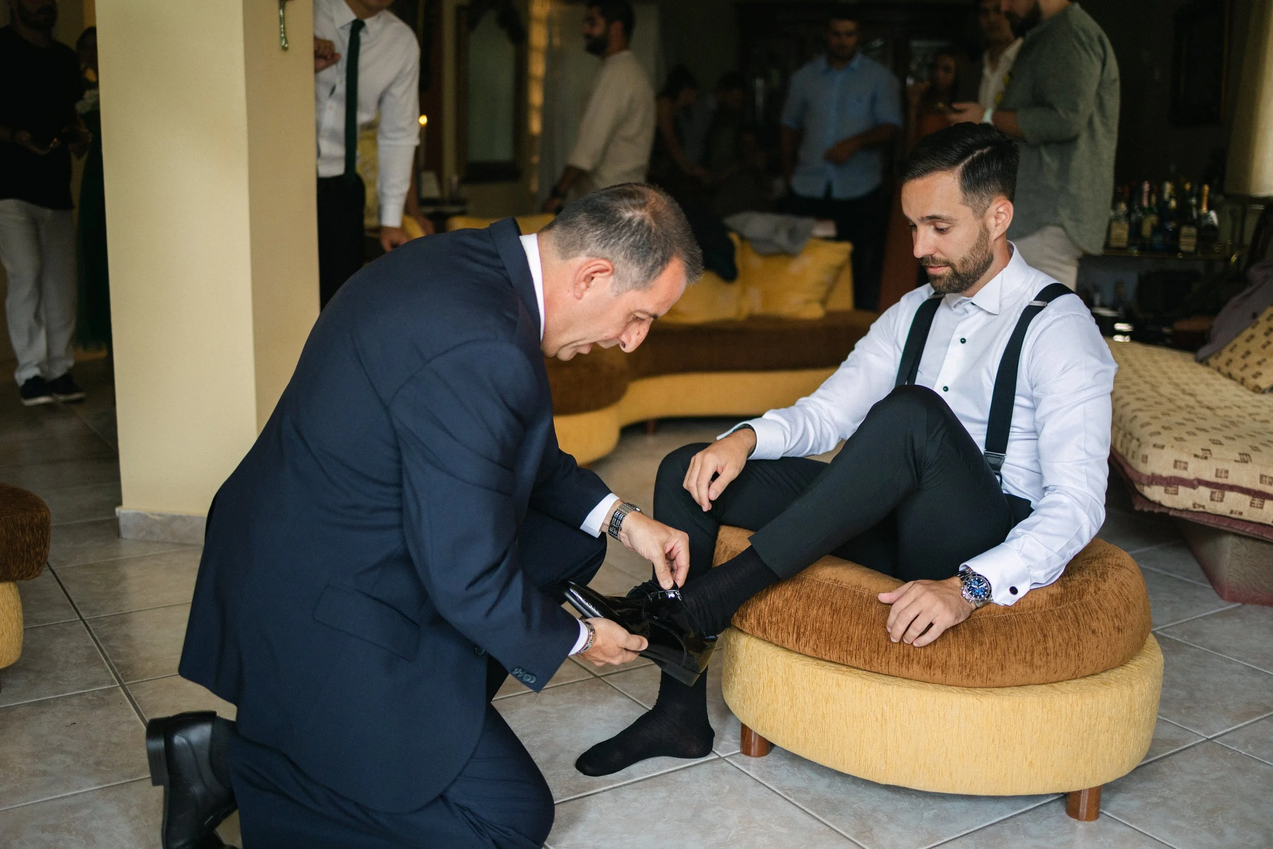 Groom emotional before ceremony Iliou Petra estate Athens