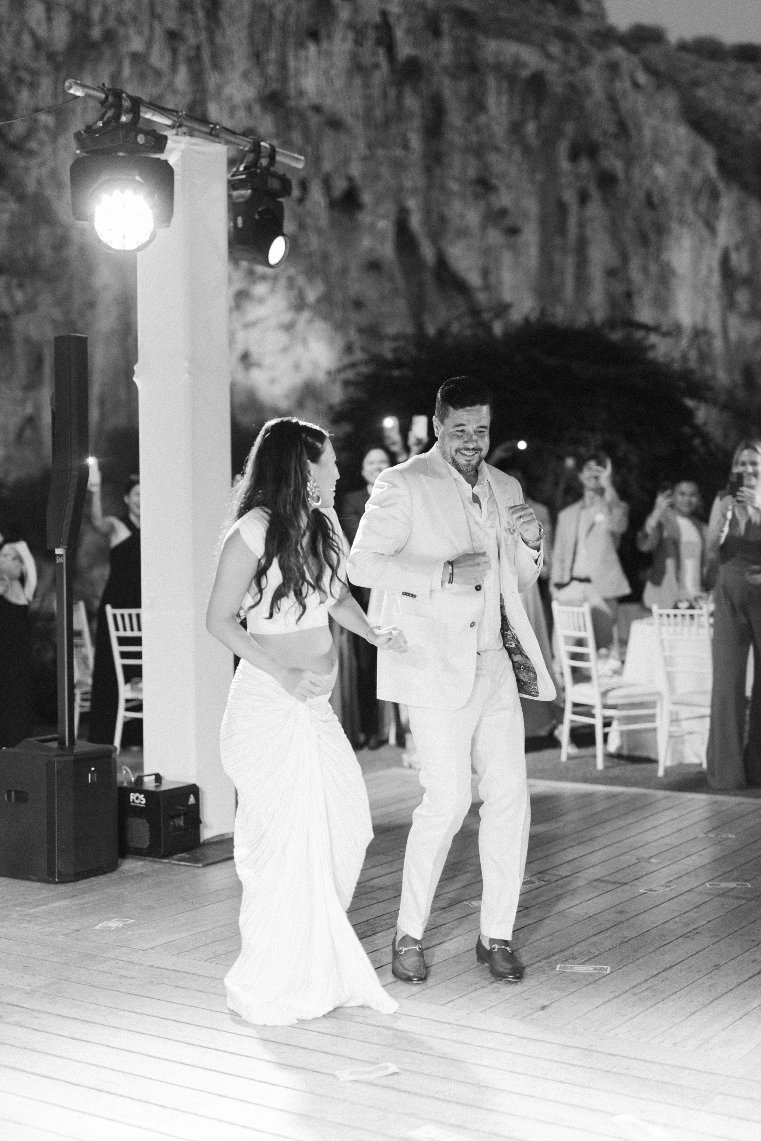 Bride and groom first dance Lake Vouliagmeni Athens Greece
