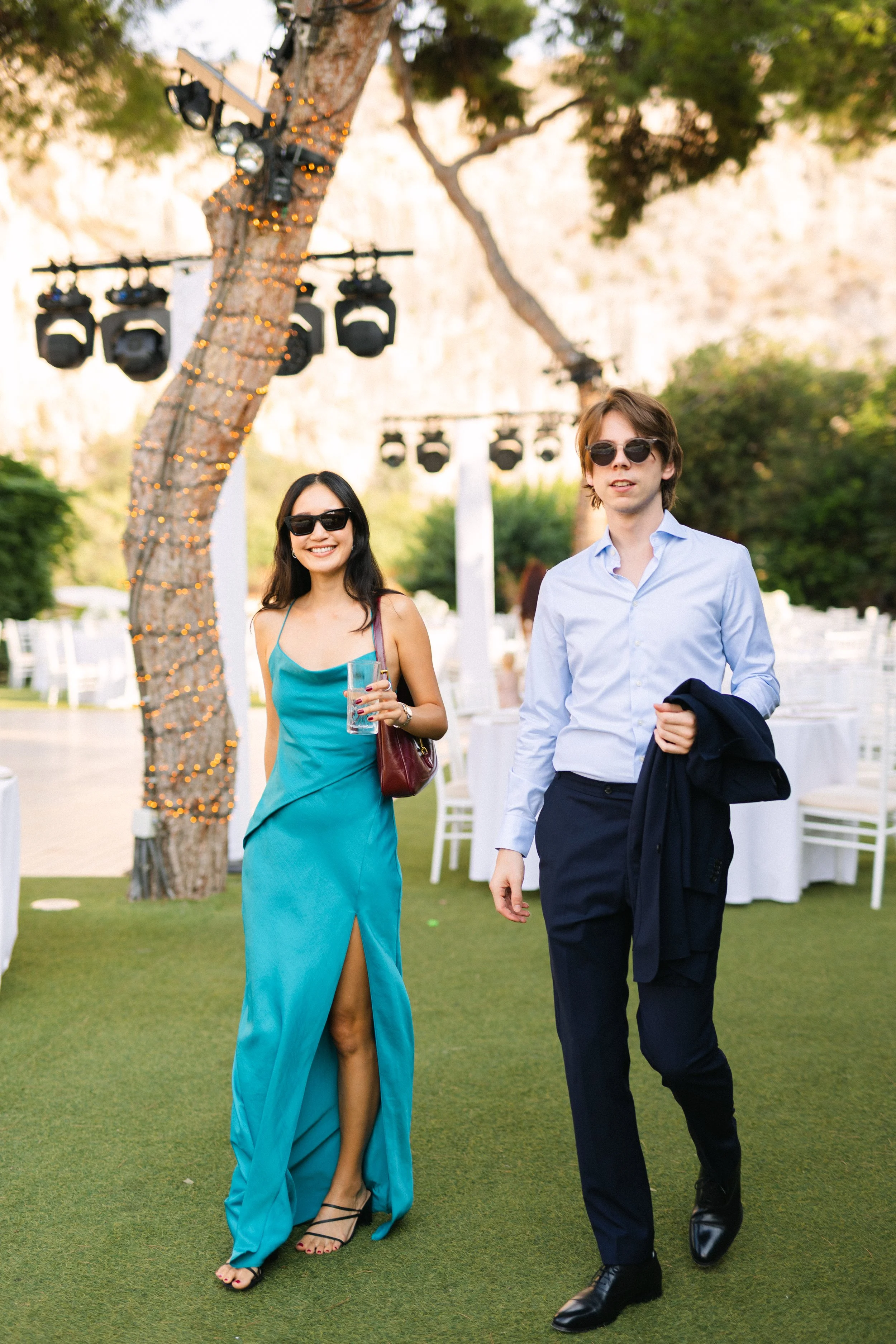 Wedding guest portrait Lake Vouliagmeni Athens Greece