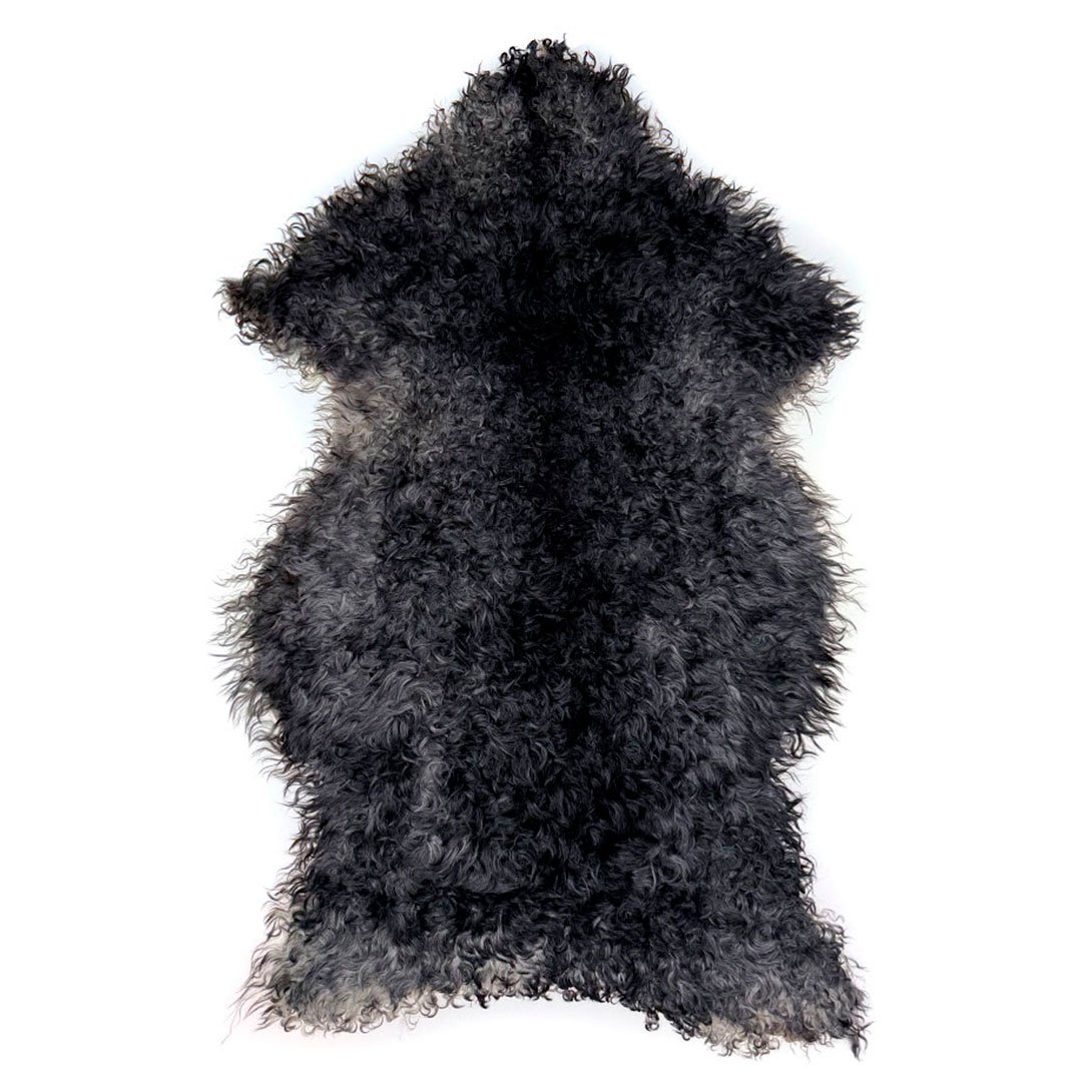 Eko gotländskt fårskinn – djupgrå till svart med täta lockar