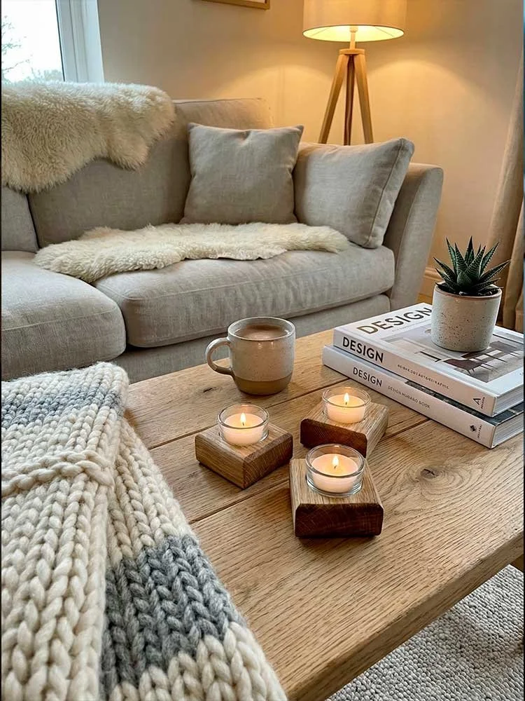 WOODSY – Ljuslyktor i massiv ek, set om 3 (Svenskt hantverk)