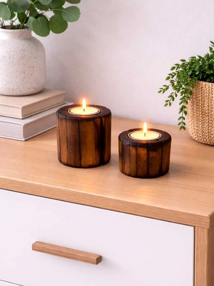 WOODSY – Japanska “Shou Sugi Ban” ljusstakar i massivt trä (Svenskt hantverk)