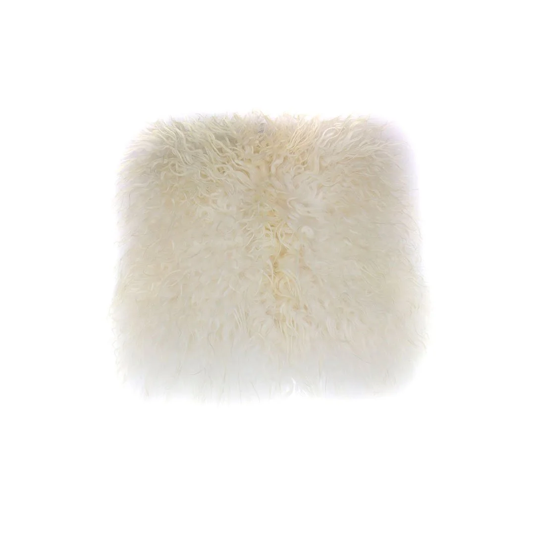 Isländsk Sittdyna Vit Lockig – Eco-garvad, 37 × 37 cm