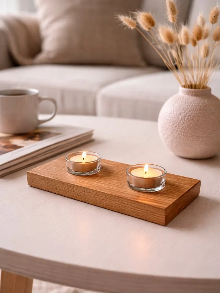 WOODSY – Ljusbricka i massiv ek (Svenskt hantverk)