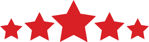 A row of six red stars, with the middle star being the largest.