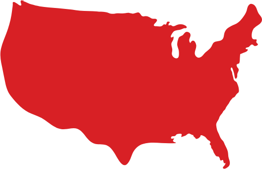 Red silhouette of the map of the United States against a black background.