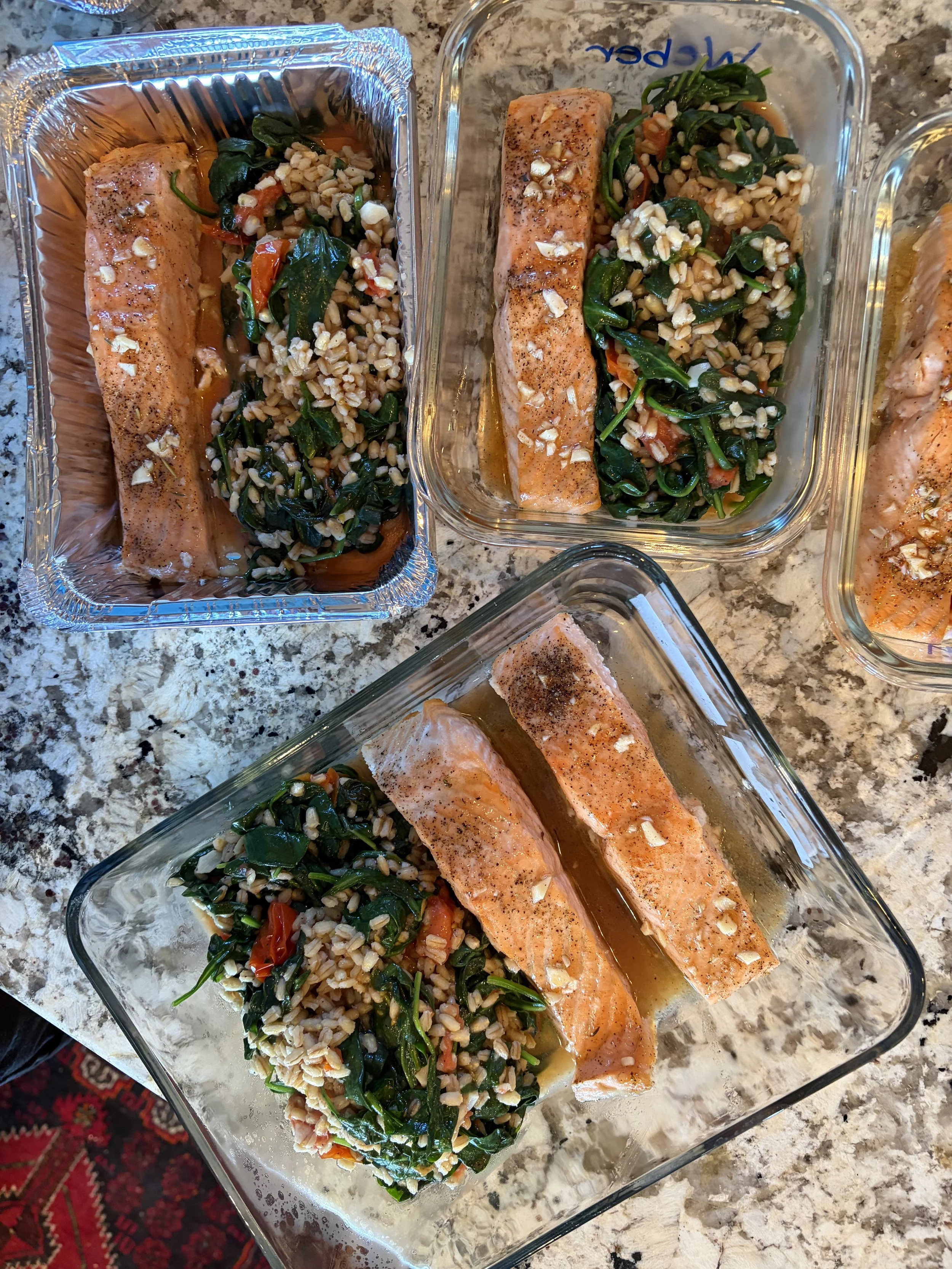 Honey Garlic Salmon with tomato, spinach and barley