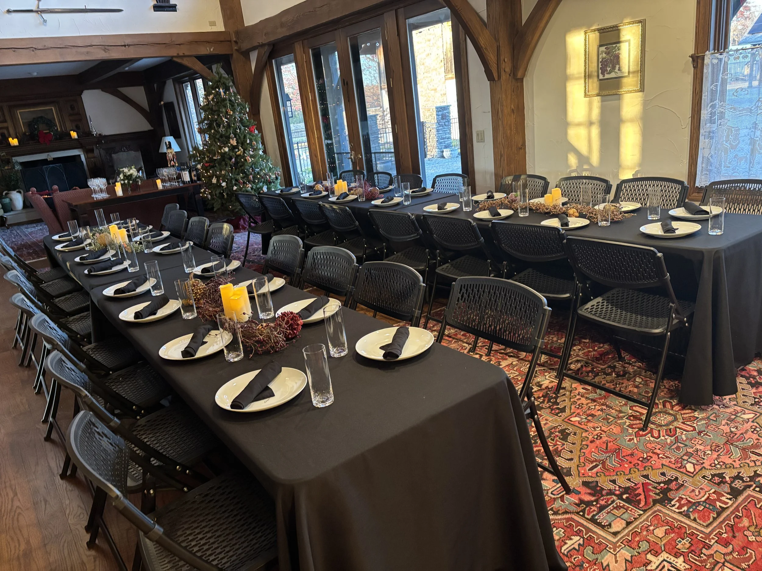 40 person Volunteer Dinner set up in the Chalet
