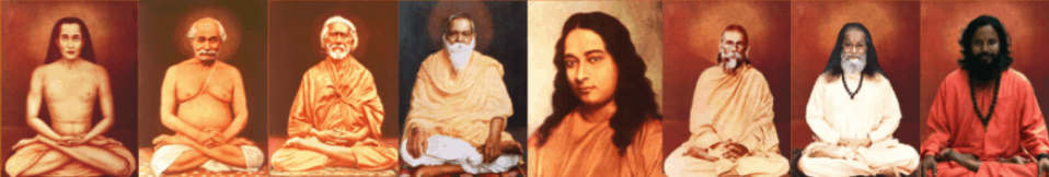 Series of nine portraits of spiritual and religious figures in traditional attire, seated in meditation or with serene expressions.