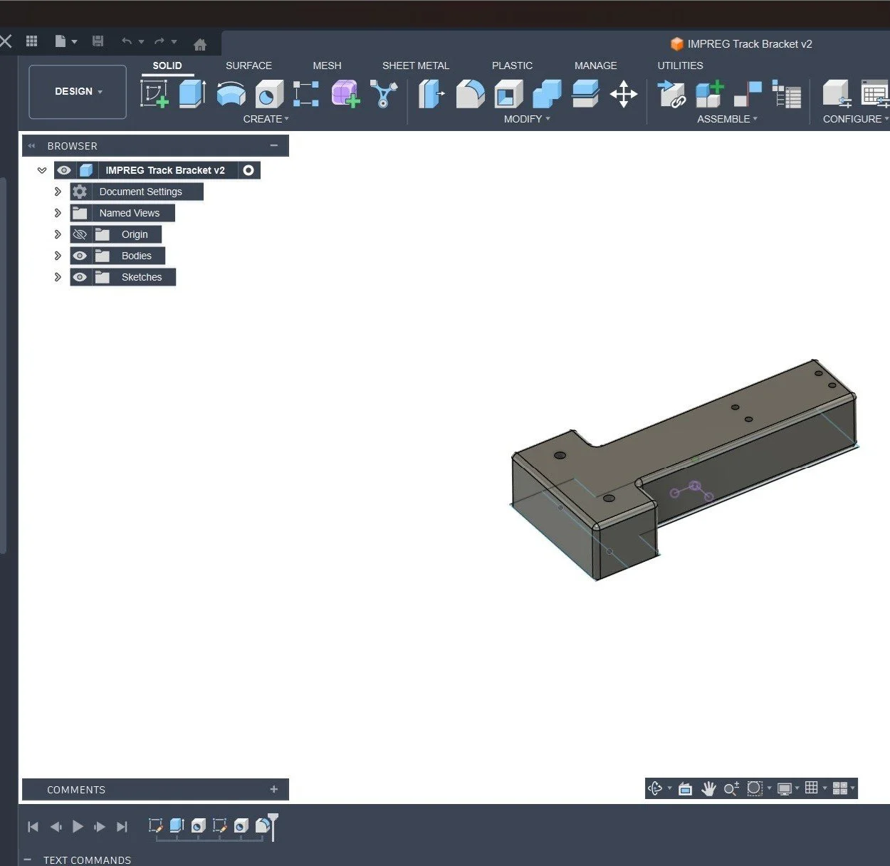 3D CAD model of a metal bracket in engineering design software.