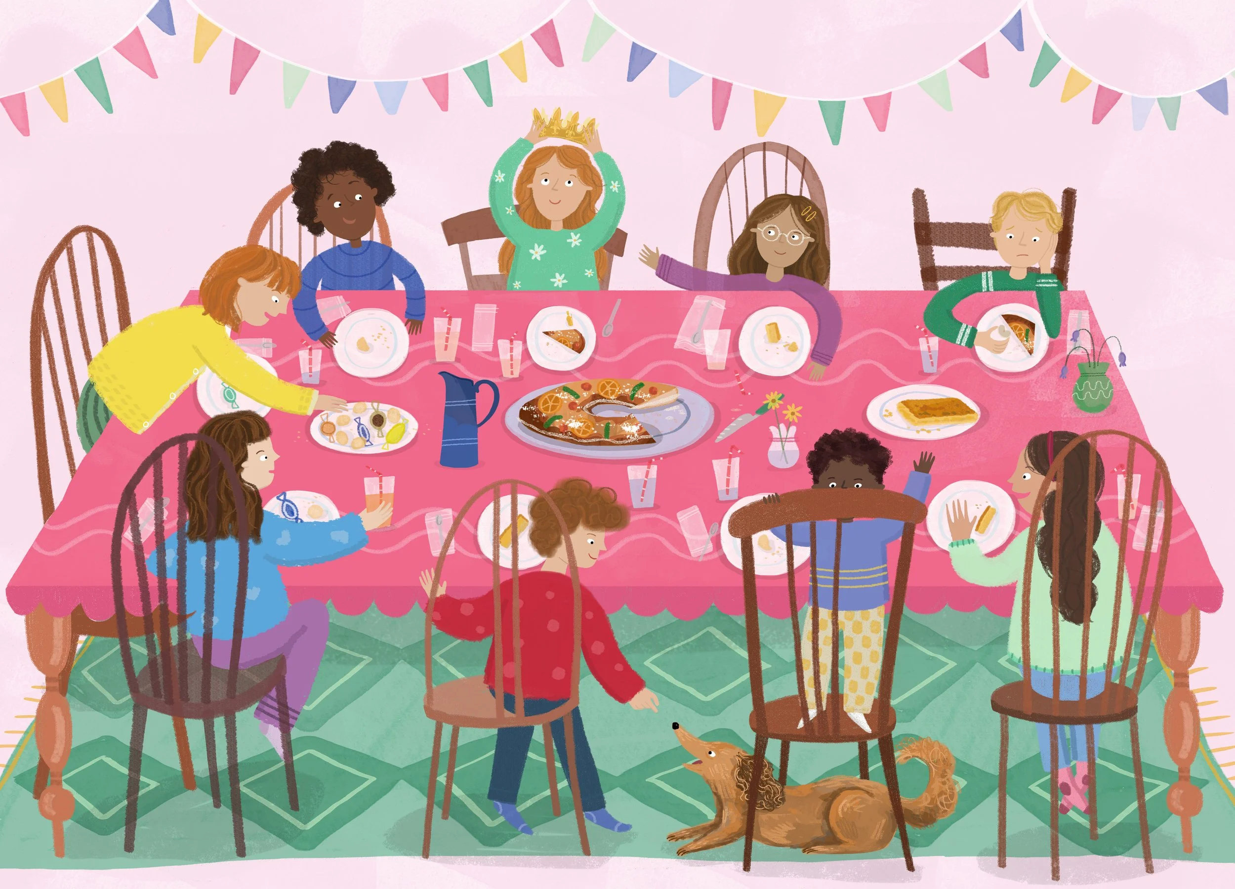 Illustrated table scene celebrating Dia de Reyes