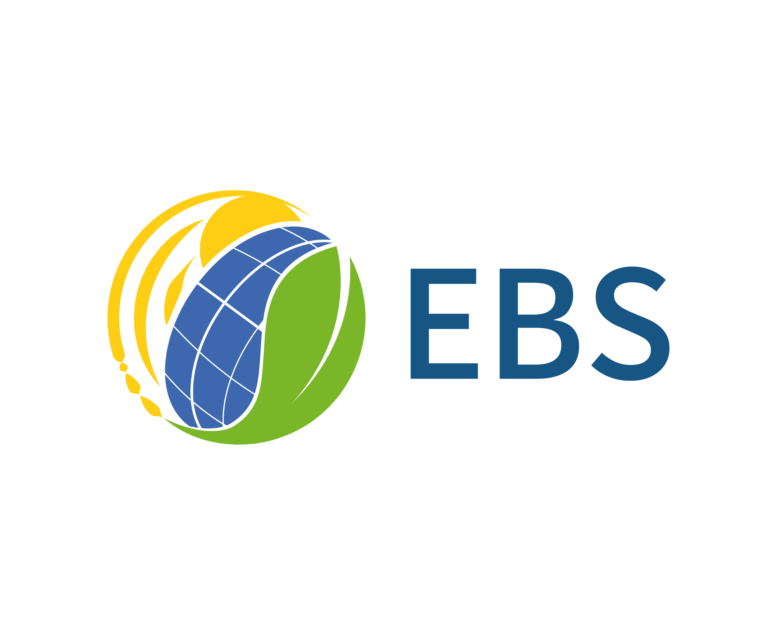 Logo de l'EBS avec un globe, une silhouette de feuille verte, et des lignes jaunes représentant le soleil ou l'énergie, avec le texte 'EBS' à côté.