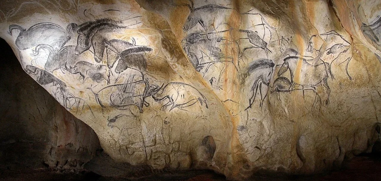 Peintures rupestres de chevaux et de bisons, grotte Chauvet 2, Ardèche