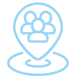 Icon of a group of people inside a location marker, representing how Oasis of Hope creates a safe therapeutic space.