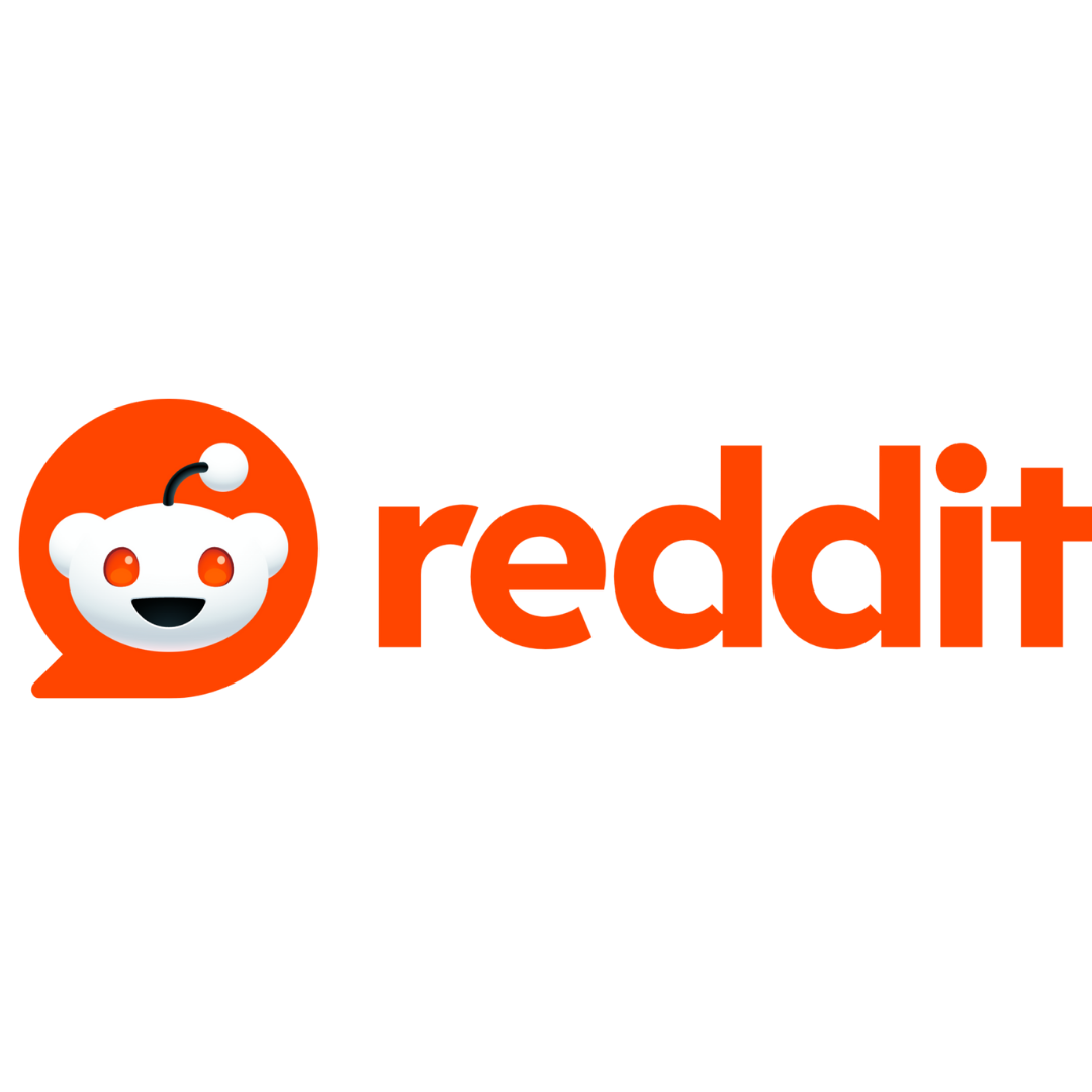 Reddit logo featuring a cartoon smiling alien face with antenna, next to the word 'reddit' in lowercase orange letters.