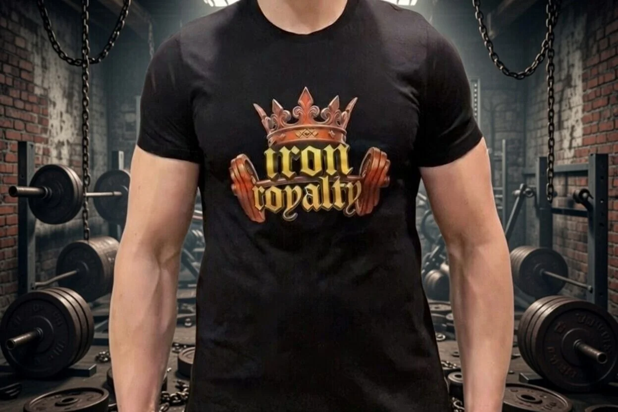 Black Iron Royalty Crown and Barbell T-Shirt
