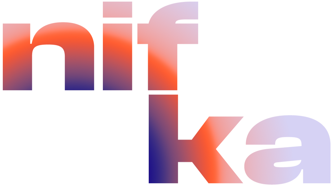 Gradient text spelling 'nhf' and 'ka' with colorful fades from purple to orange.